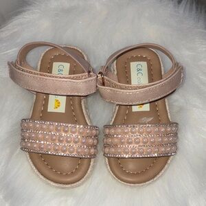 Pearl and Rhinestone Beige and Pink Girls Sandals